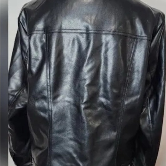 Torrid Black Leather Trucker Jacket with Structured Shoulders - Picture 3 of 5